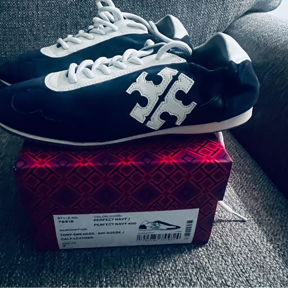 Tory Burch Blue and White Sneakers Retro Style
